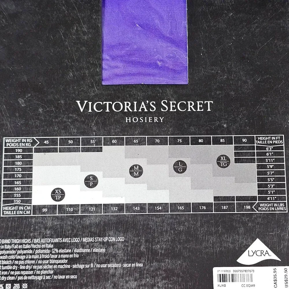 Victoria’s Secret VS Purple Sheer Thigh High Stockings Logo Hold Ups Size XL